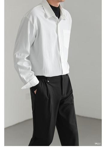 Lightly Matured Korean-style Trendy & Handsome Long-Sleeve Shirt | Men's Loose-Fit Casual Solid-Color Non-Iron Shirt for Spring and Autumn Tops