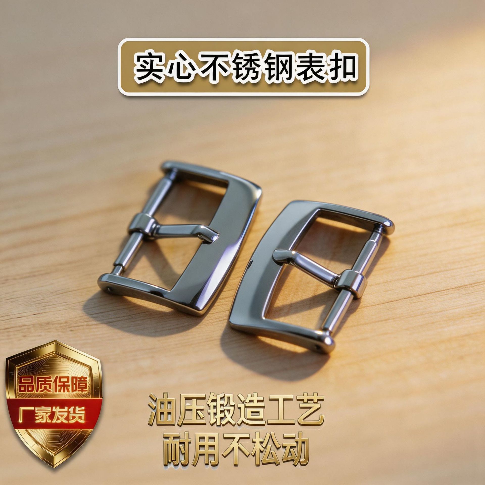 厂家供货银色18mm手表表扣针扣304材质油压表带针扣配实心利仔扣
