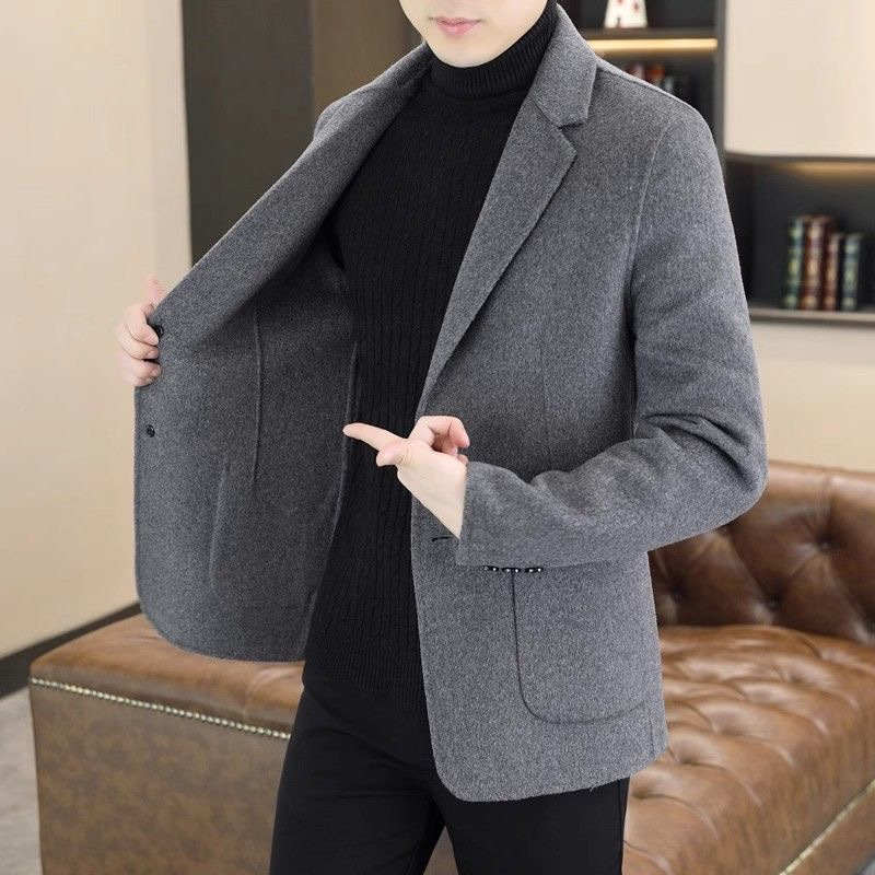 2024 Woolen Coat Men's Suit Autumn and Winter New Suit Short Woolen Coat Business Casual Fashion