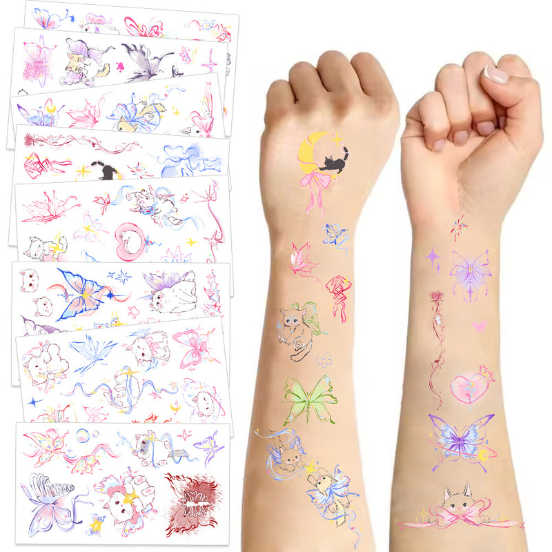 Cross-border Original Butterfly and Cat's Secret Tattoo Sticker Waterproof Party Gift Funny Fun Face Sticker