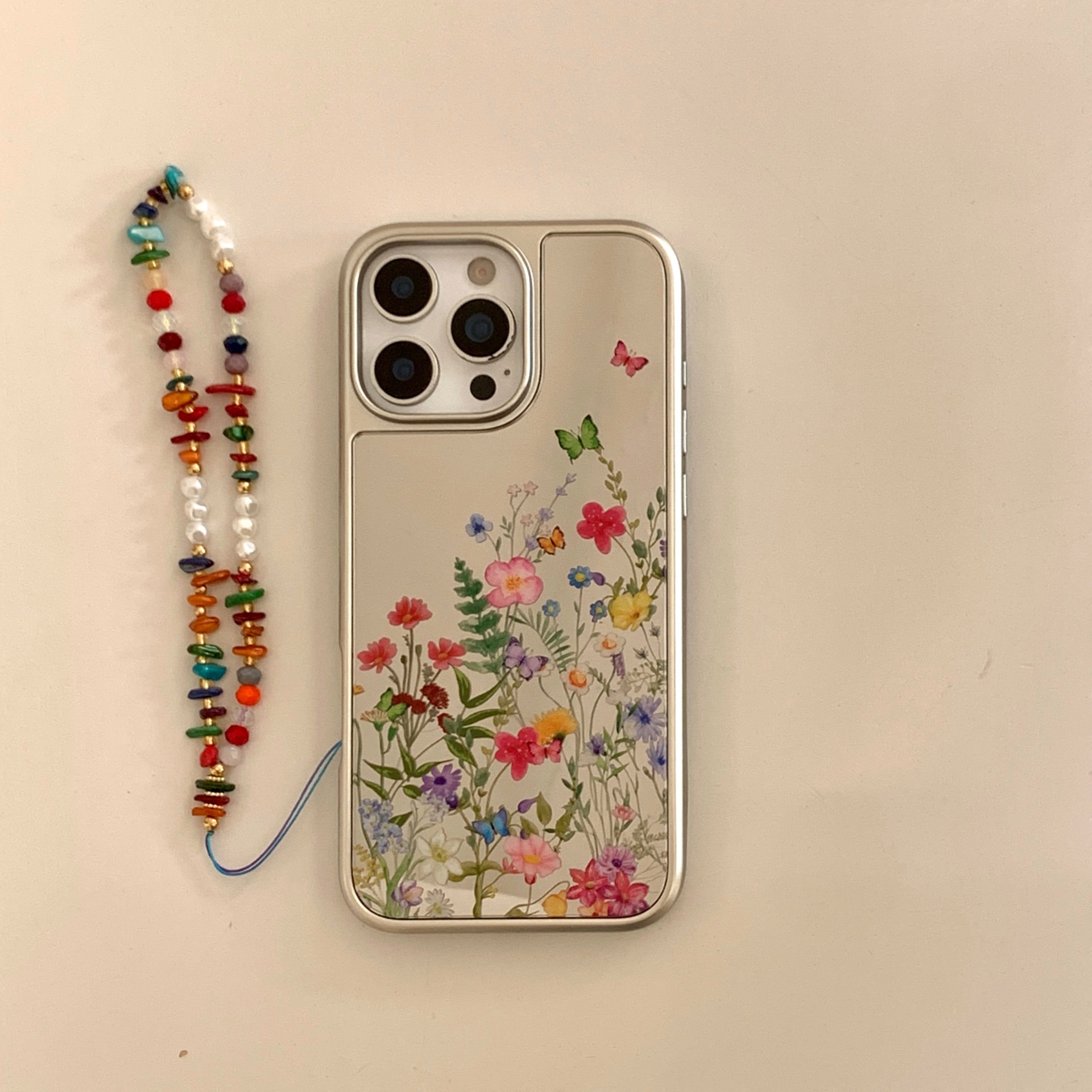 Verano fresco, flor galvanizada, mariposa, adecuado para Apple 15ProMax, funda para teléfono móvil, cadena 16Pro 14/13 nuevo