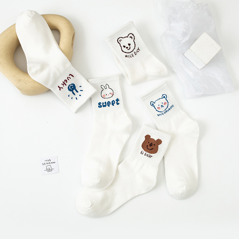 Little Bear Medium hose ins solar system lovely pure cotton Stockings the republic of korea Spring and summer Thin section white Socks