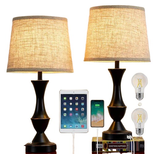 American-style minimalist creative warm decorative cross-border USB charging touch dimmable LED bedroom bedside lamp