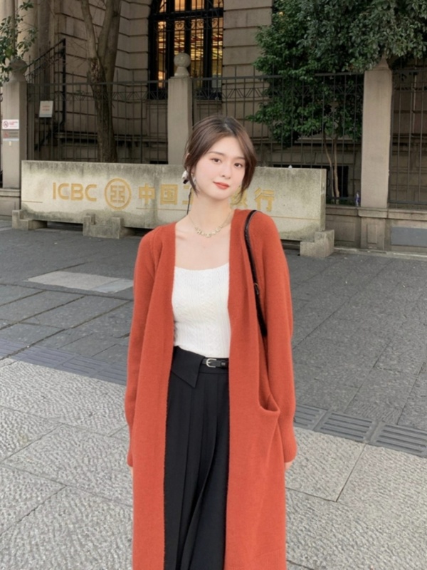 中长款针织开衫女2025年春秋新款慵懒风宽松纯色百搭长袖毛衣外套|undefined
