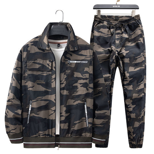 Spring and Summer thin camouflage work clothes suit men's wear-resistant stain-resistant lightweight quick-drying outdoor leisure work clothes workwear