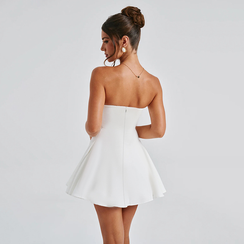 YL24445 Autumn 2025 New European And American Style Elegant Sexy Slim Bowknot Strapless Short Dress For Women_ecoleips.com