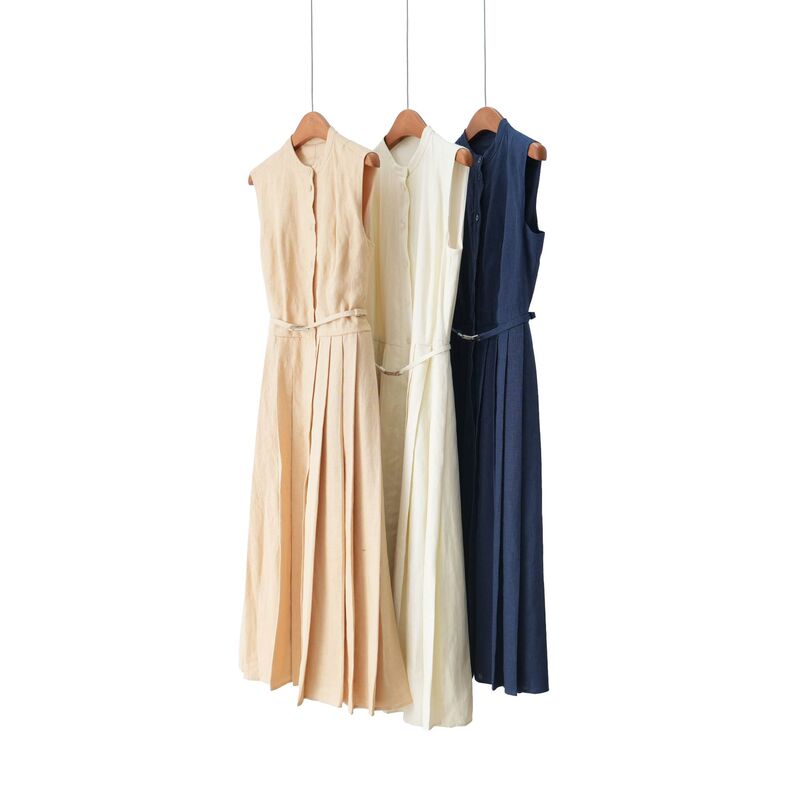 Top-Notch Product! Xiaoma's Early Spring 26 New Arrivals: 100% Linen Pleated Slim-Fit Sleeveless Women's Dress with Belt