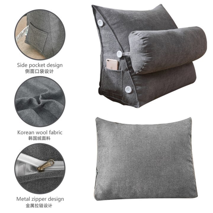 Casual Korean Velvet Bedside Plush Triangle Backrest Bay Window Long Pillow Sofa Large Cushion Zipper Removable and Washable Pillow