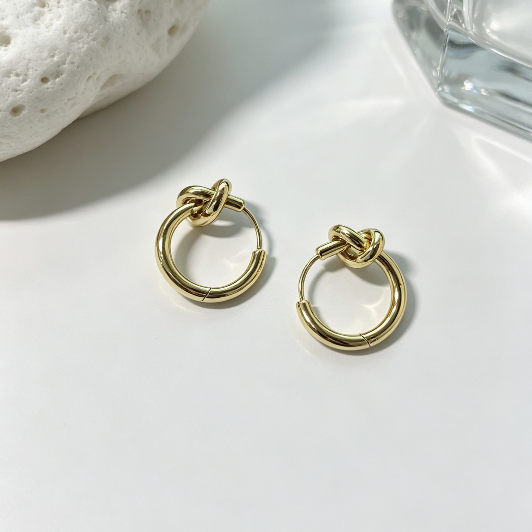 Minimalist Knotted Stainless Steel Hoop Stud Earrings For Women_voghion.com
