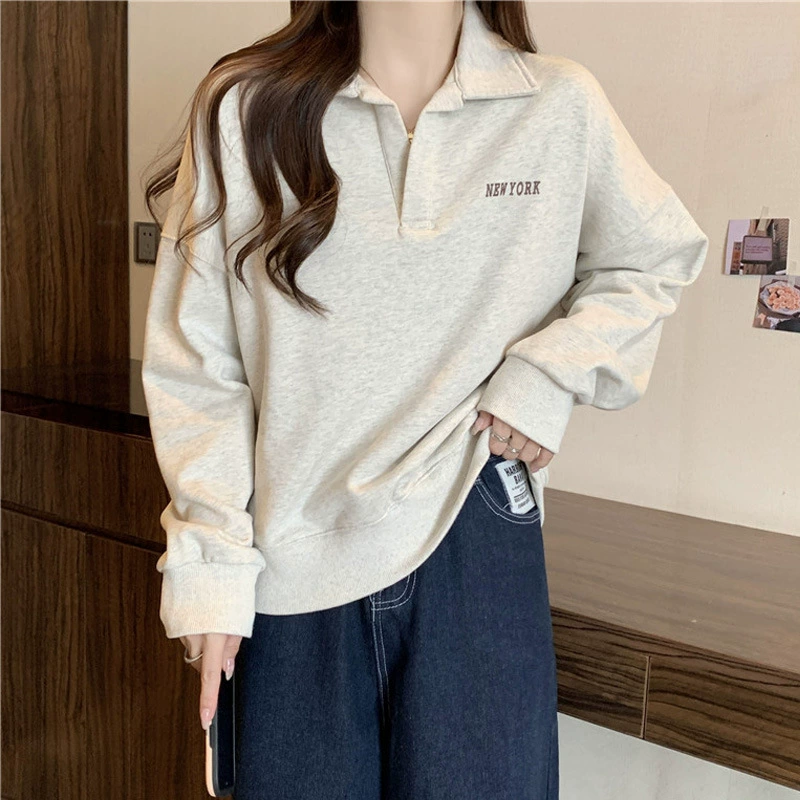 Long-Sleeve Polo Top, Oversized Fit, Thin Autumn Knit, Sizes M–2XL