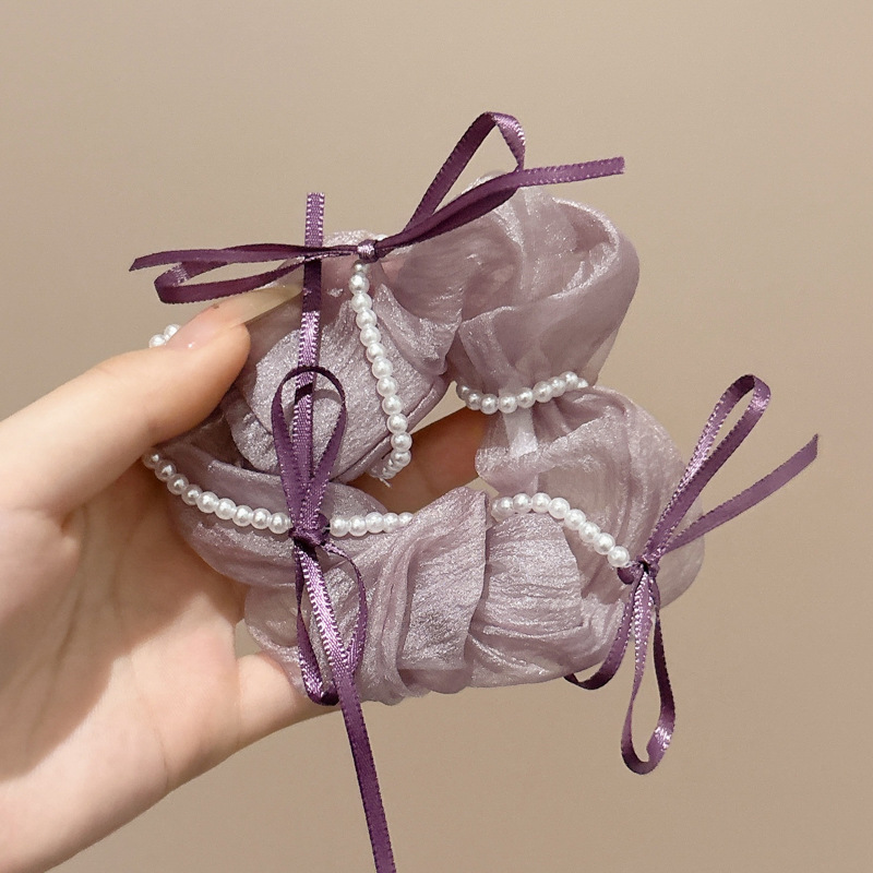 Correa para el cabello de intestino grueso francés fresco para mujer, lazo de perlas de alta calidad, cuerda para el cabello, cuerda para la cabeza, tocado de goma