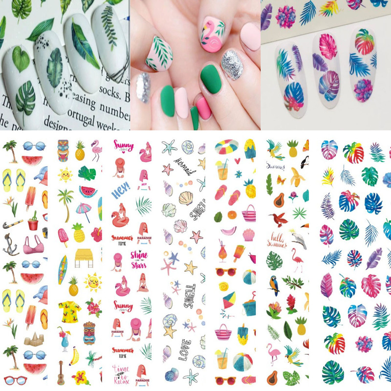 Summer Fruit Nail Stickers Adhesive Nail Accessories Flowers Colorful Leaves Fruit Nail Stickers WG608-619