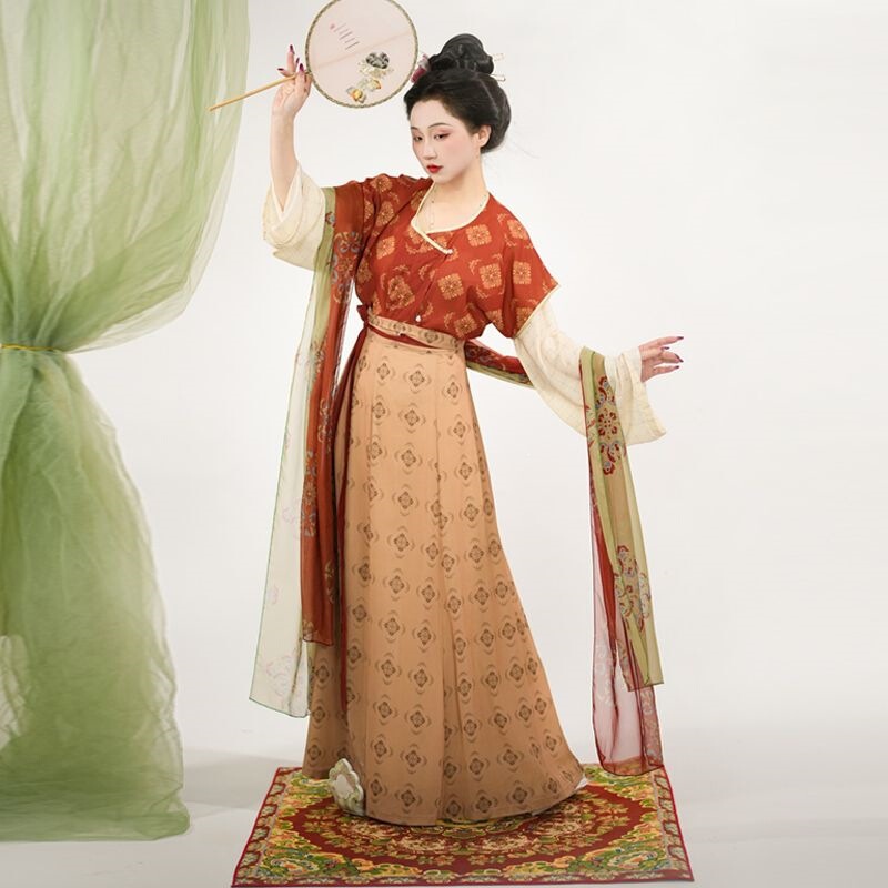 Hanfu for Women【Spring Day Tang】Tang-Style Beizi Replica with Round Collar and Waist-Length Eight-Panel Skirt, Spring/Summer Style