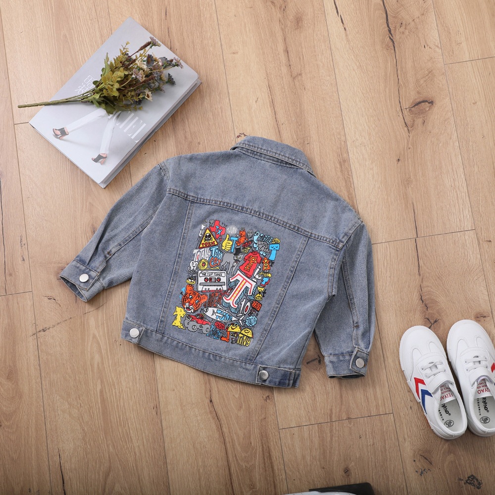 Boys and Girls Cartoon Letter Jacket Denim Clothing Autumn New Style Foreign Trade Children's Clothing Wholesale 3-8 Years Old 756