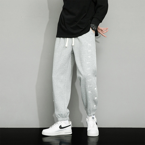 Men's Autumn Casual Sweatpants Long Pants Embroidered Ankle Loose Straight Leg Cotton Knit Cotton Straight Leg