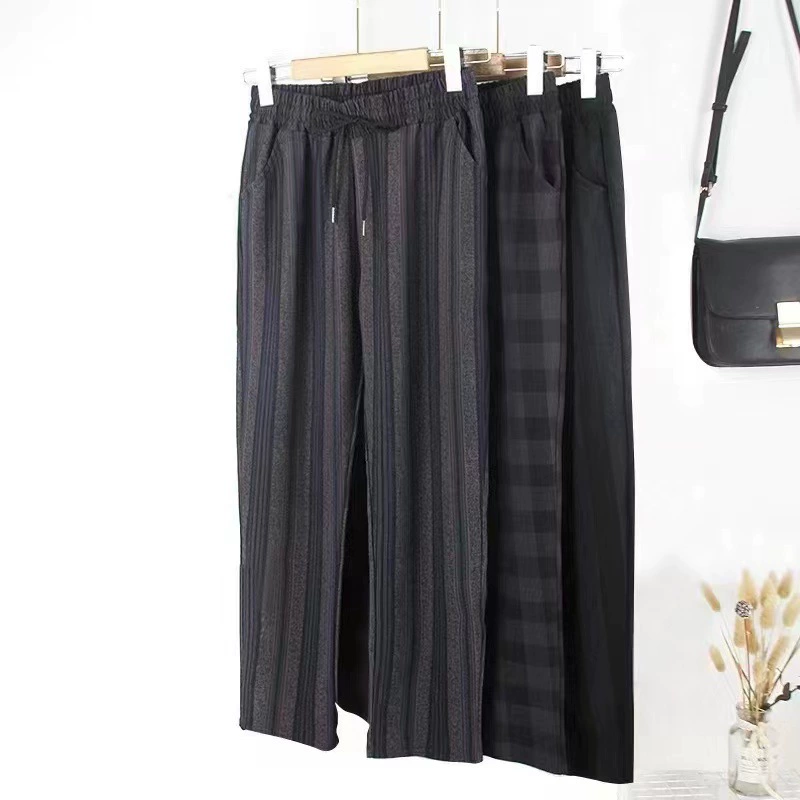 Одежда в стойке Брюки для среднего и пожилого возраста Женские осенние повседневные эластичные брюки Свободные эластичные брюки с высокой талией Рыночная одежда