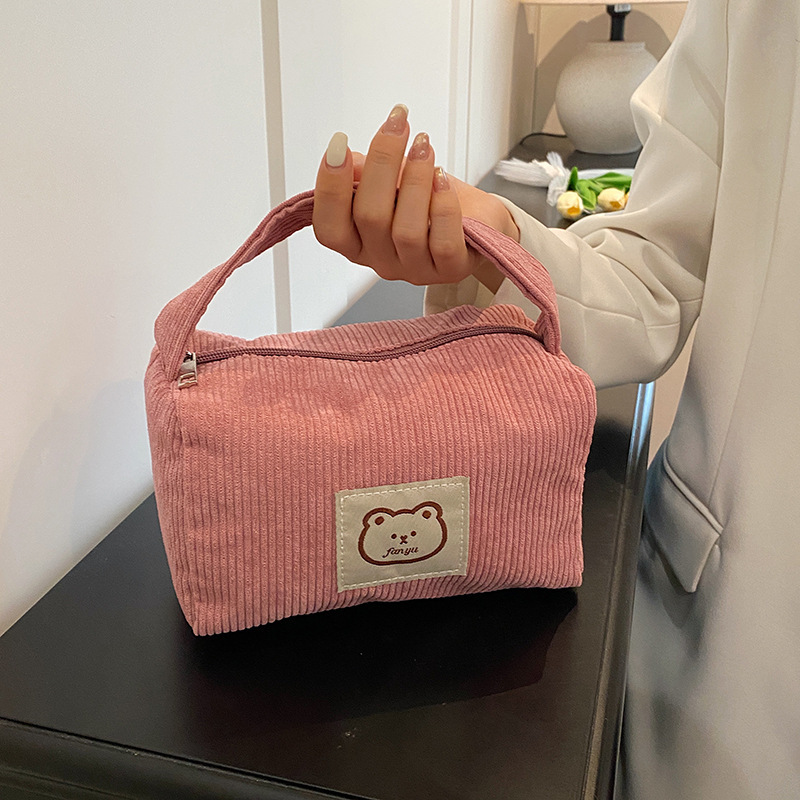 Japanese-Style Bear Makeup Bag for Women, Promotional Event, Large Capacity, Lightweight, Niche Clutch Bag, Corduroy, Simple Gift Item Japanese-Style Bear Makeup Bag for Women, Promotional Event, Large Capacity, Lightweight, Niche Clutch Bag, Corduroy, Simple Gift Item