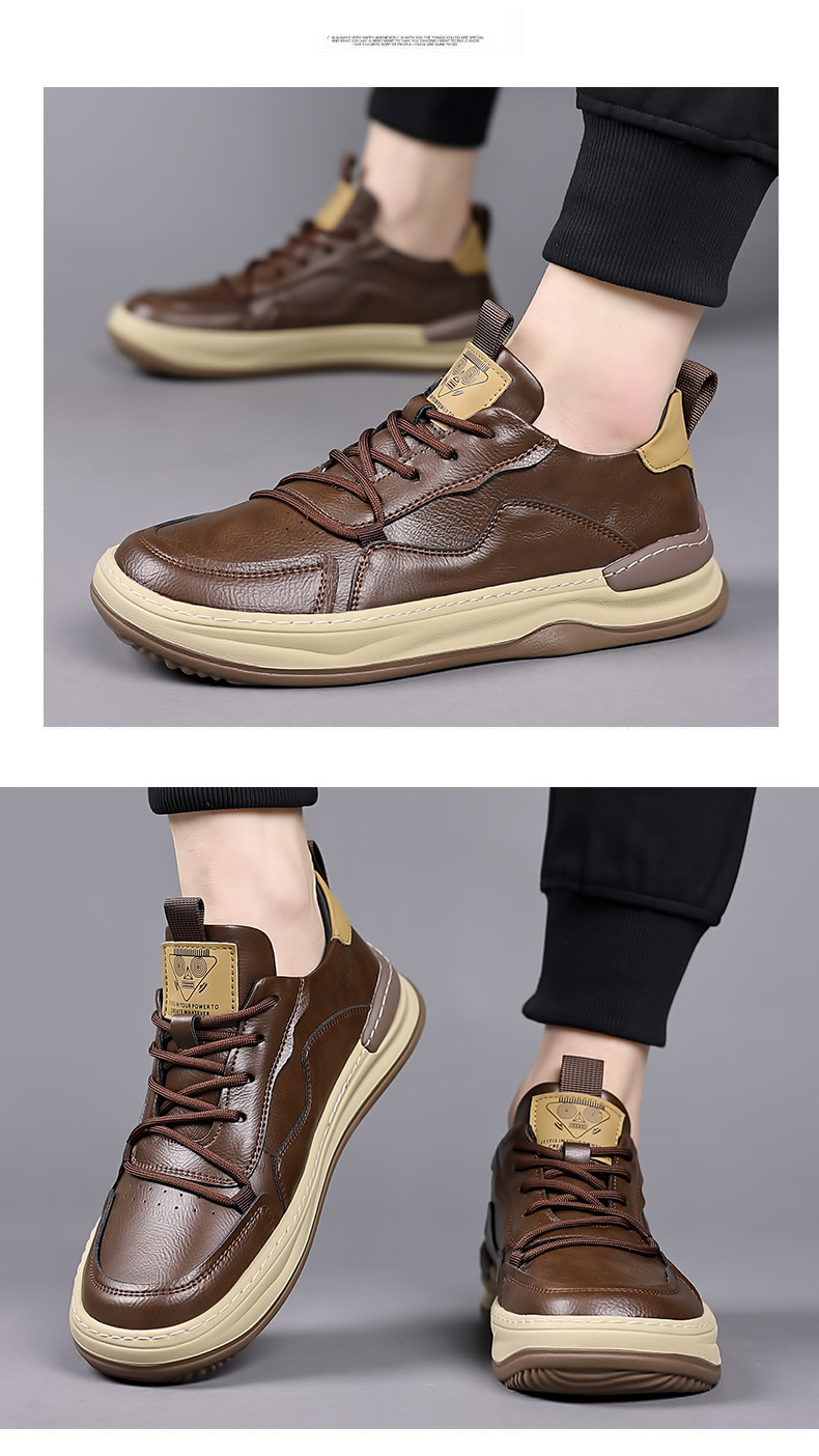 Miesten uudet syksyn pohjalliset trendikkäät kengät, hengittävät, muodikkaat, monipuoliset, ruskeat pehmeät nahkaiset vapaa-ajan kengät_voghion.com