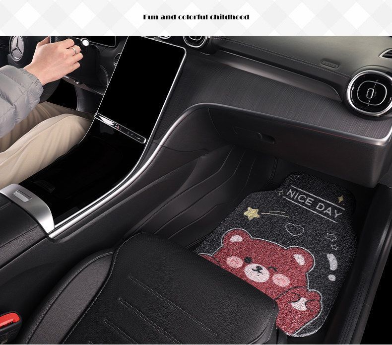 Universal Wire Loop Car Floor Mat, Cartoon Cute Design, Dust-Removing, Easy to Maintain, Wear-Resistant, Dirt-Resistant, Single-Piece Carpet for the Car Interior