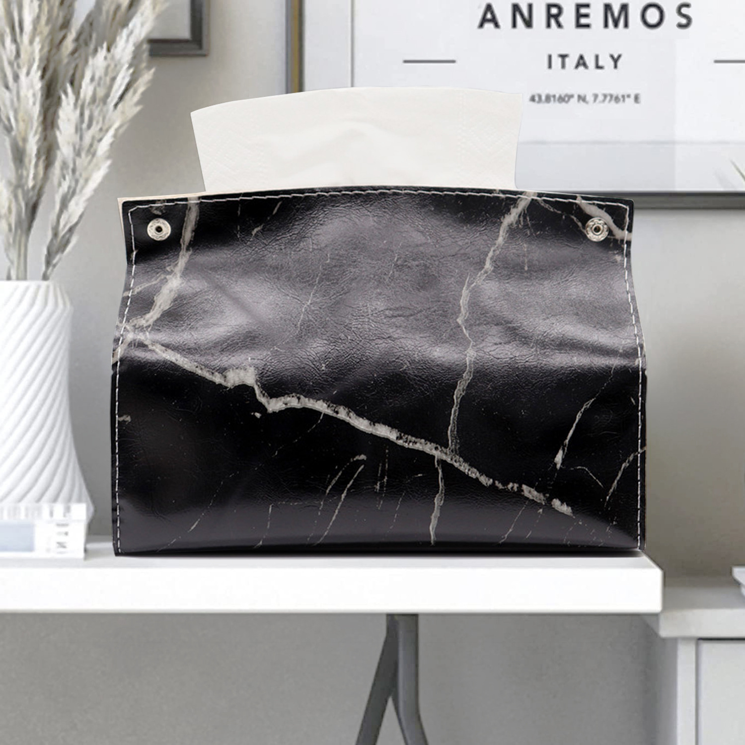 Caja de pañuelos de cuero de mármol de lujo ligero sala de estar hogar Baño servilleta caja de pañuelos coche PU caja de pañuelos