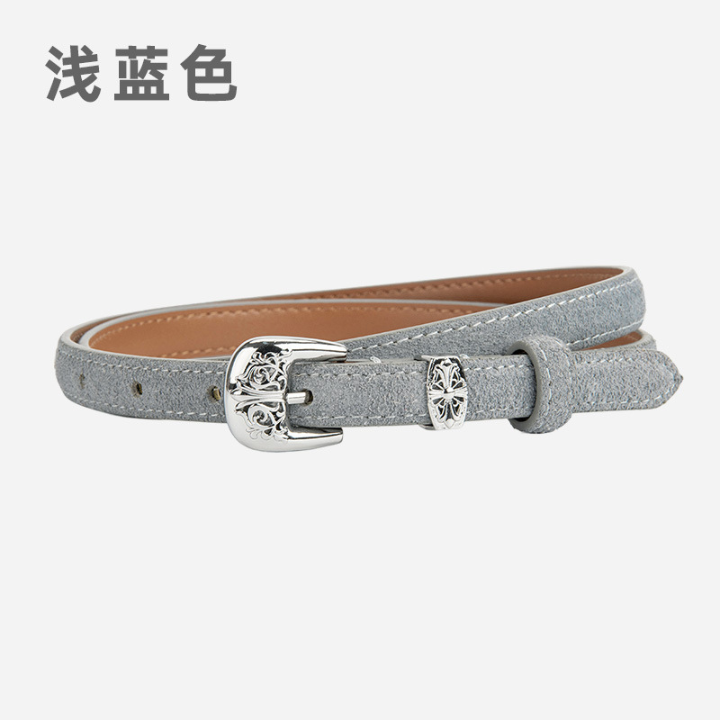欧美复古镂空针扣女士腰带真皮磨砂反绒面装饰连衣裙皮带潮流女款|undefined