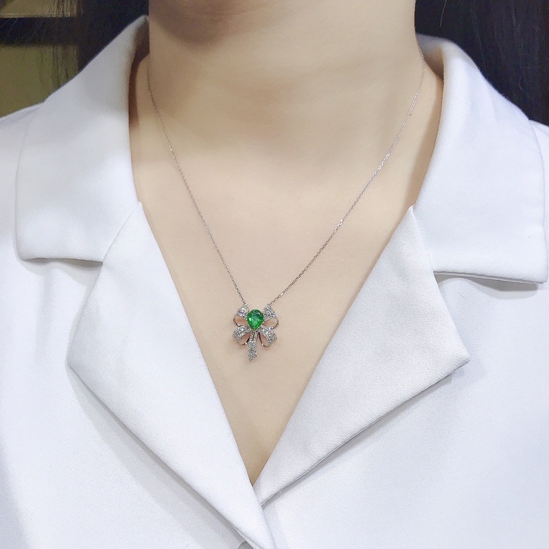 Fashion Bow Knot Copper Pendant Necklace Inlay Artificial Gemstones Copper Necklaces