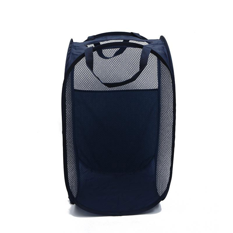 둥근 입 천 측면 가방 세탁 바구니 - 네이비 블루(사이드 포켓 없음)
