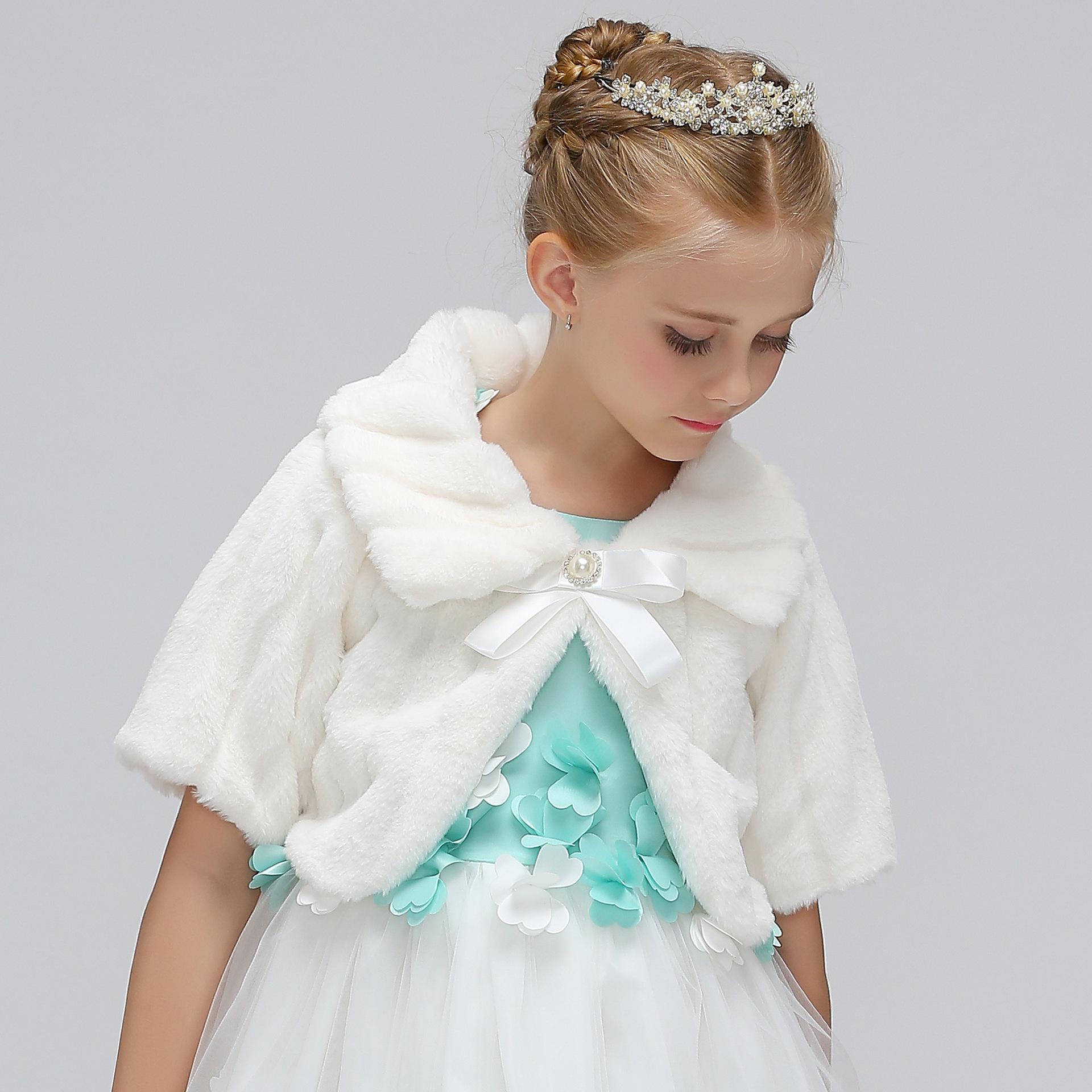 Nuevo Comercio exterior transfronterizo de las niñas lindo mantón europeo y americano de felpa cálido chal niñas vestido chal abrigo