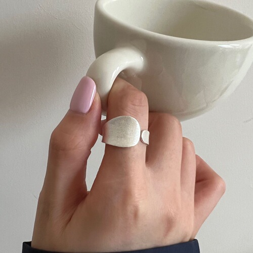 Drya S925 Pure Silver Irregular Wide Brushed Ring for Women, Minimalist, Instagram Hip-Hop Hong Kong Style Open Design Finger Ring