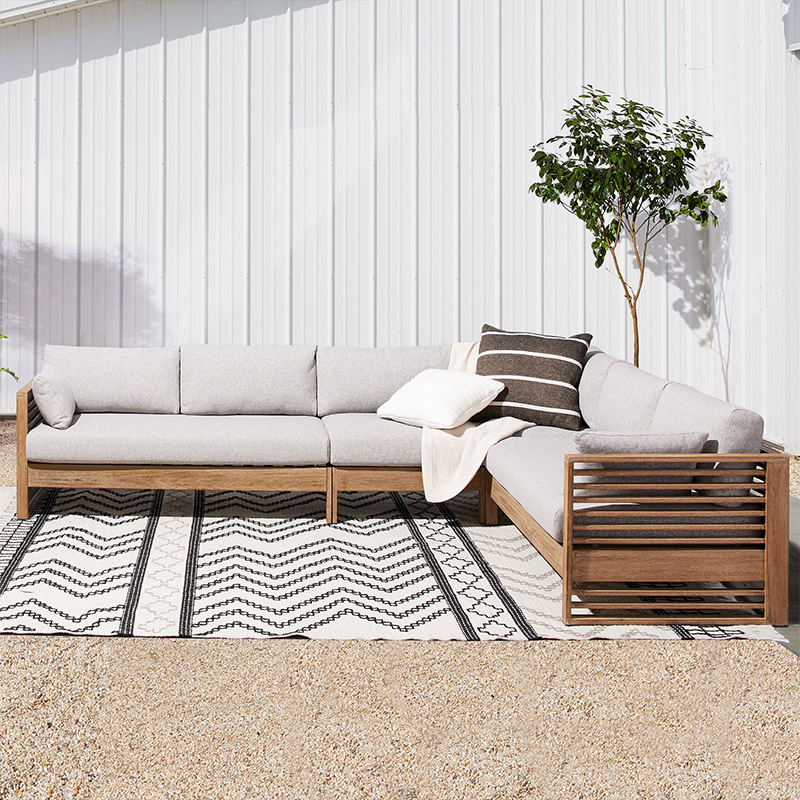 Conjunto de muebles de teca para exteriores, resistentes al agua y a los rayos UV, para sofá de jardín, patio, terraza, balcón, villa, con mesa de centro.