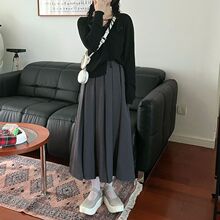 洋气质高级垂感压百褶西装裙女秋冬复古遮胯大摆休闲a字半身长裙