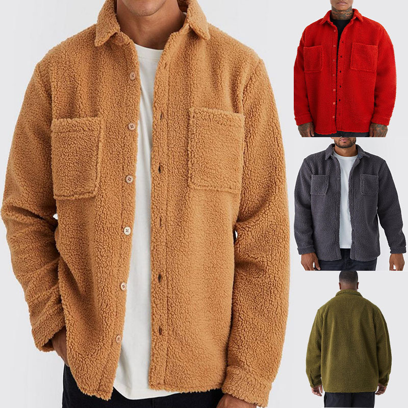 [En Existencia] Chaqueta Cárdigan de Estilo Europeo y Americano, Popular, Holgada, con Botones, Solapa, Color Sólido, para Otoño e Invierno, Abrigo de Felpa para Hombre