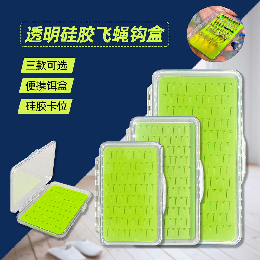 Caja de Pesca Transparente de Silicona para Moscas, Anzuelos, Señuelos, Accesorios de Pesca, Caja de Almacenamiento de Cebo con Lentejuelas, Impermeable y Portátil