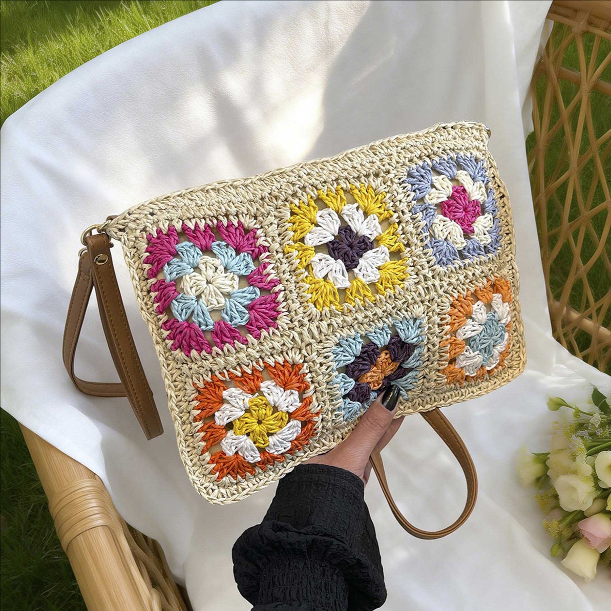 Casual vacaciones tejido bolso de hombro para mujeres 2026 nueva moda personalidad bolso pequeño diario tejido de paja plegable bolso