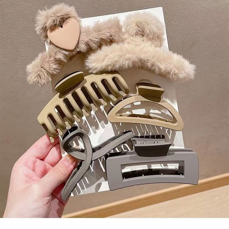 High-looking autumn and winter plush large hair clip high-grade headdress hair clip back head updo shark clip hair accessories