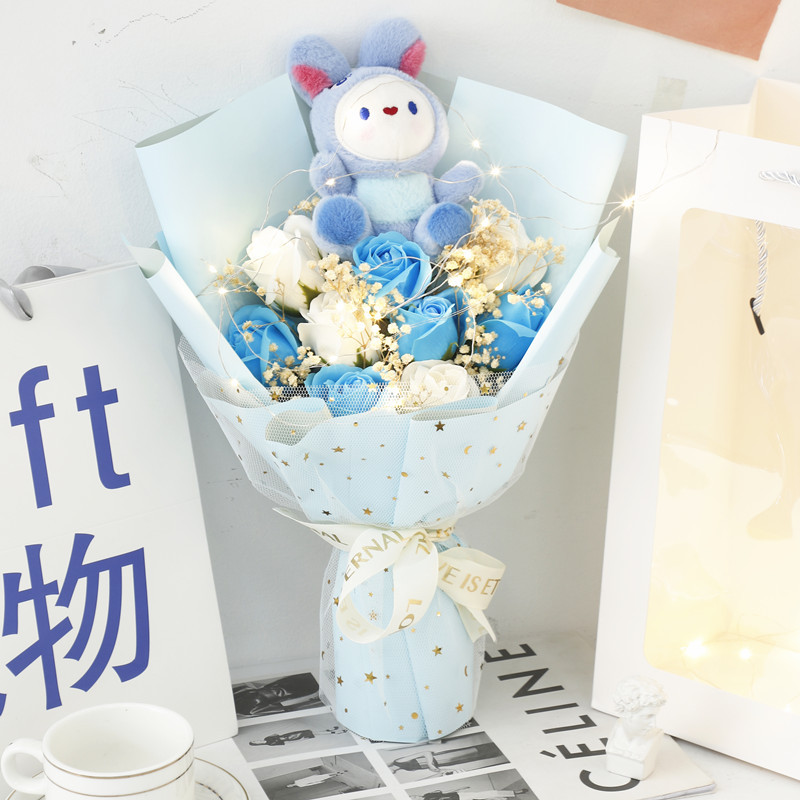 Día de la Madre Strawberry Bear Doll Muñeca Simulación Ramo de jabón de rosa Día de San Valentín Regalo de cumpleaños para novias y novias