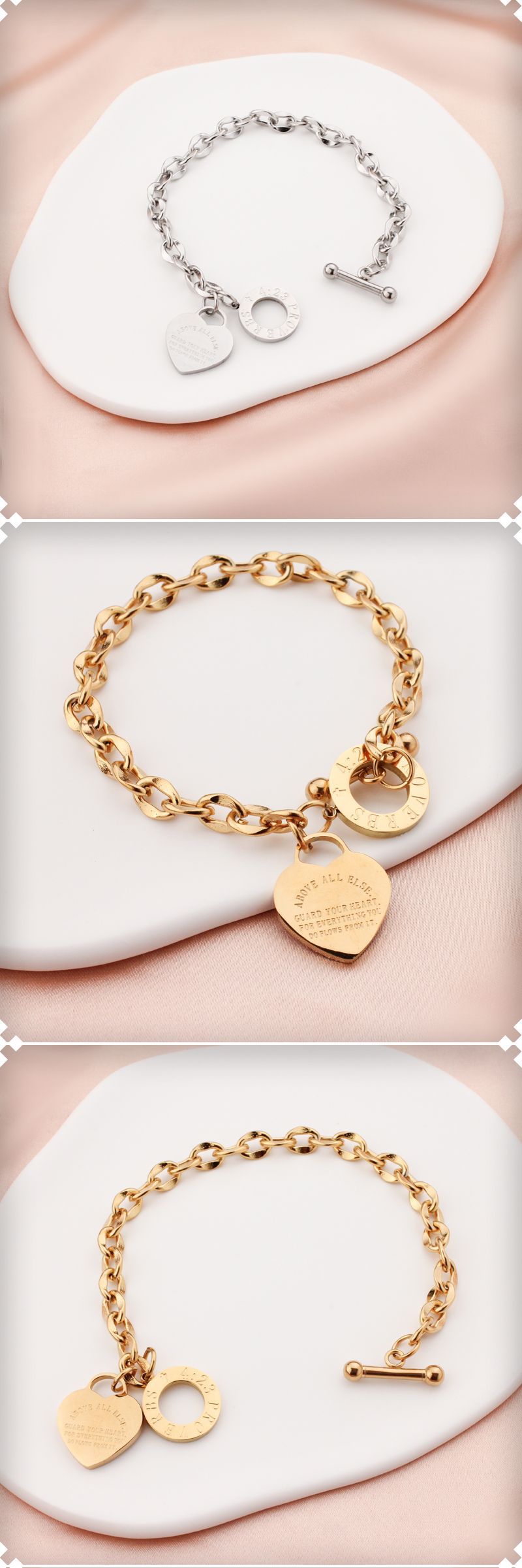 Fashion Geometric Heart Shape Titanium Steel Hollow Out Bracelets