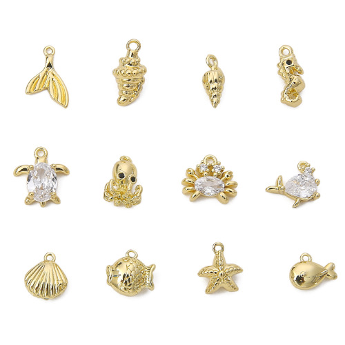 Color-preserving 14K gold-plated ocean-themed copper pendant handmade DIY ocean series small pendant accessory wholesale