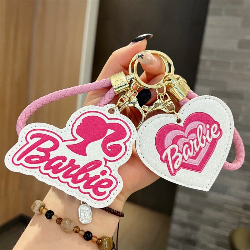 Creative Cartoon Leather Piece Barbie Avatar Keychain Cute Barbie Heart Pu Keychain Men's and Women's Bag Small Gifts