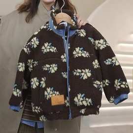 女童羊羔绒外套冬装2025新款儿童加厚冬季提花大衣大童女装毛毛衣