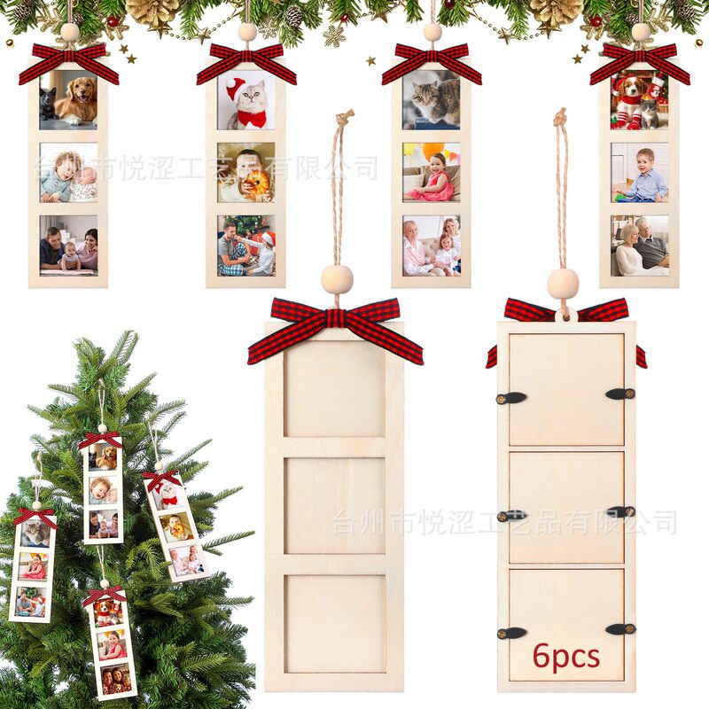 Cross-Border Christmas Wooden Photo Frame Pendant, Handmade DIY Christmas and New Year Themed Decorations, Holiday Party Gifts