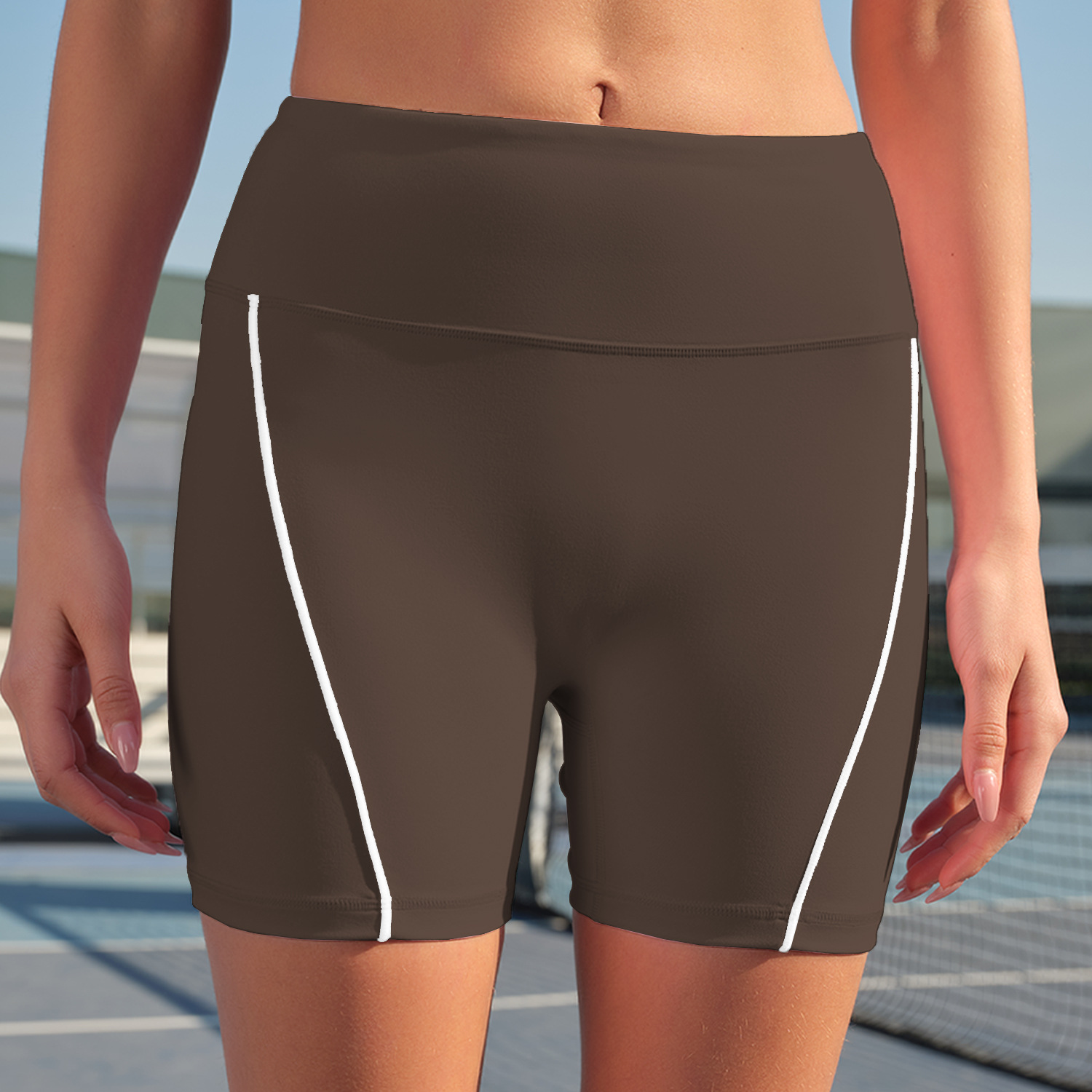 Conjunto deportivo para mujer estilo europeo y americano con efecto segunda piel, top deportivo con tirantes finos y bloques de color para yoga, conjunto deportivo para correr con control de abdomen y efecto levanta glúteos.
