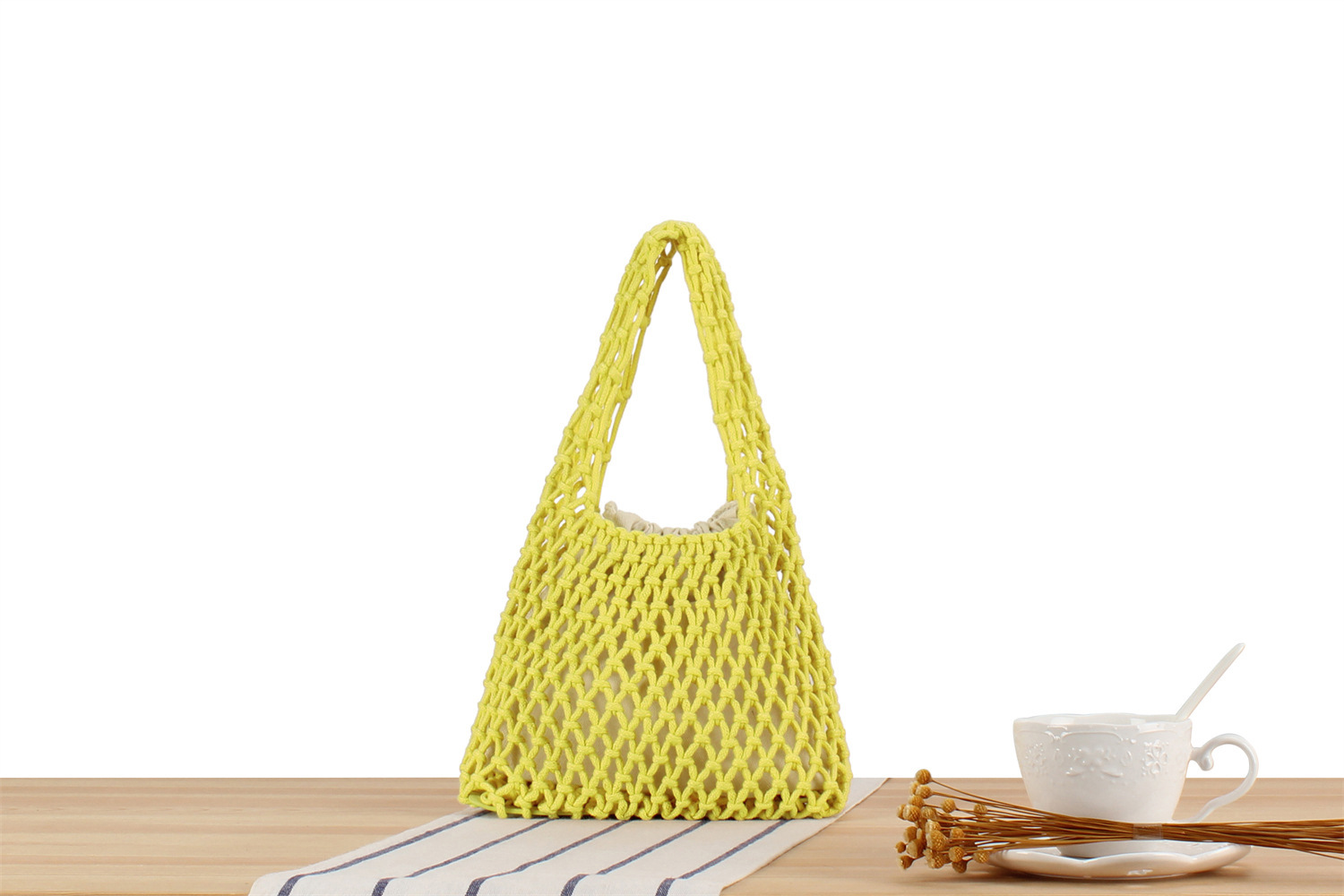 Borsa a tracolla in corda di cotone intrecciata stile macaron_voghion.com