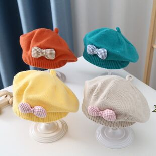 Children's Beret Baby Girl's Hat Autumn and Winter Korean Style Western Style Baby Girl's Knitted Wool Painter's Hat Trendy