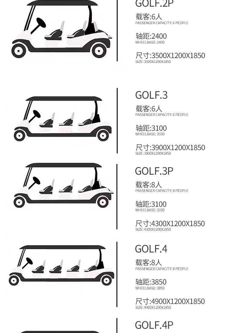 Foreign Trade Cross-Border Golf Cart Off-Road Electric Four-Wheel Sightseeing Car Scenic Golf Course Airport Shuttle Bus