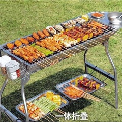 淄博燒烤戶外便攜式不鏽鋼燒烤爐木碳燒烤爐多功能烤肉烤串燒烤架