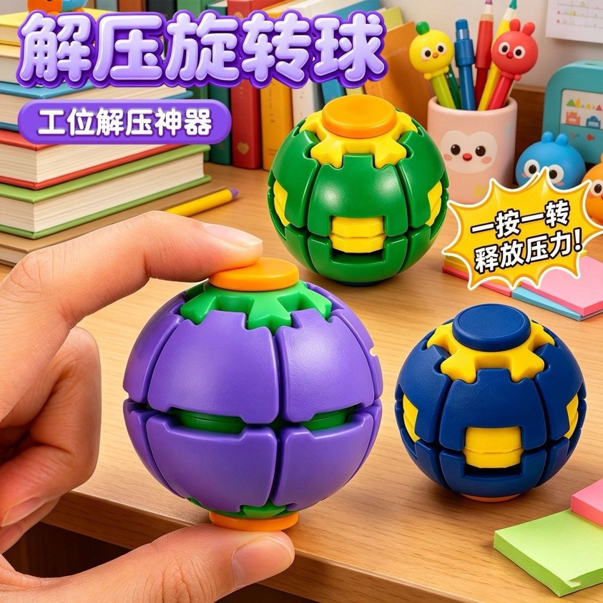 Impresión 3D juguetes descompresivos bola de descompresión giratoria doble juego giroscopio de punta de dedo juguetes de oficina para aliviar el aburrimiento