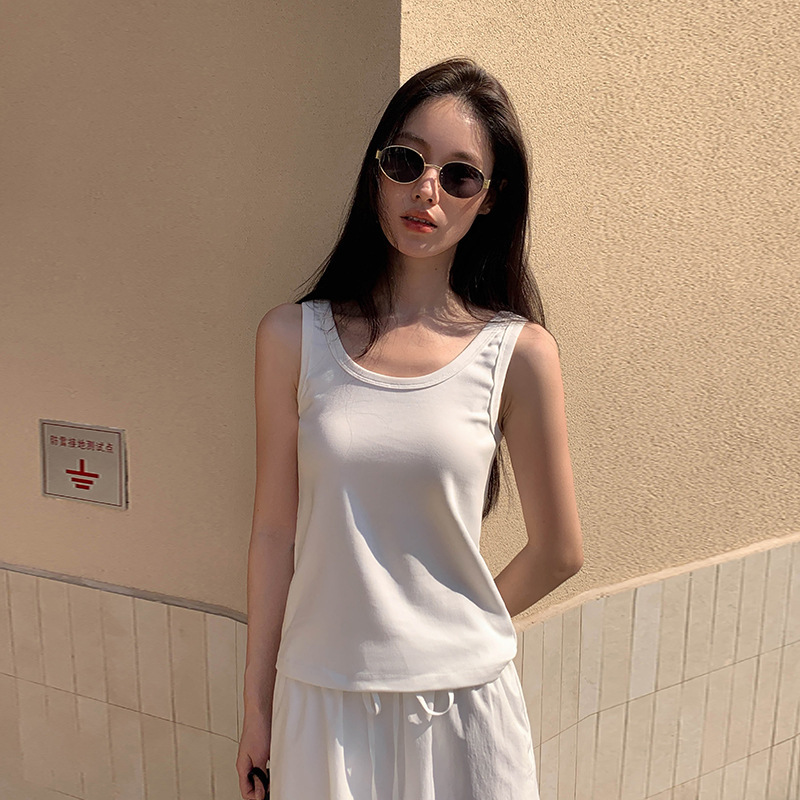 66399Moxi Thirteen Lines Women's Spring New Korean Style Simple U-Neck Vest Top