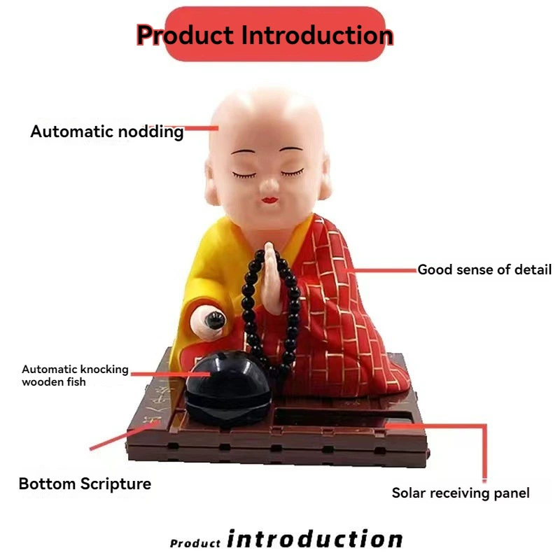 Деревянная рыба на солнечной энергии, кивающий маленький монах, трансграничная дропшиппинг, автомобильные украшения, украшение интерьера, настольные украшения