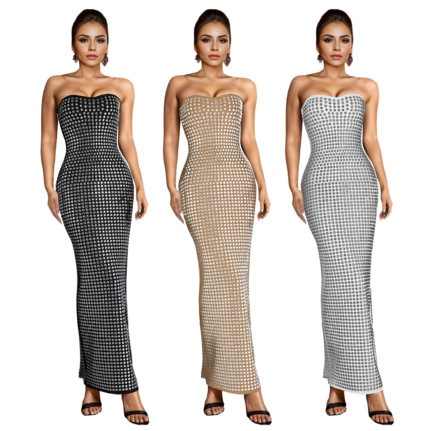 C7162 AliExpress transfronterizo Amazon Europa y América ropa de moda de mujer hombro abierto taladro caliente apertado vestido de cadera